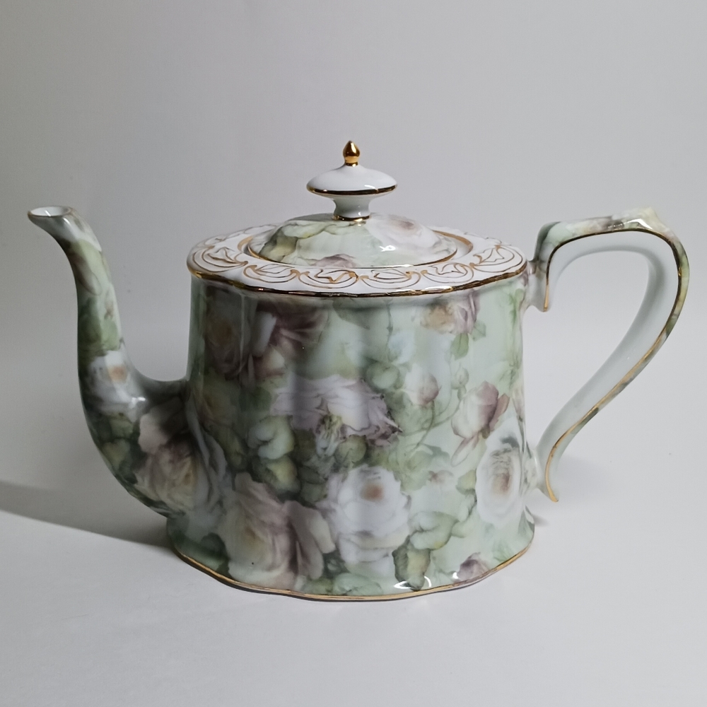 Skye McGhie Antique Rose Teapot, Decorative Teapot, Floral Teapot, Porcelain